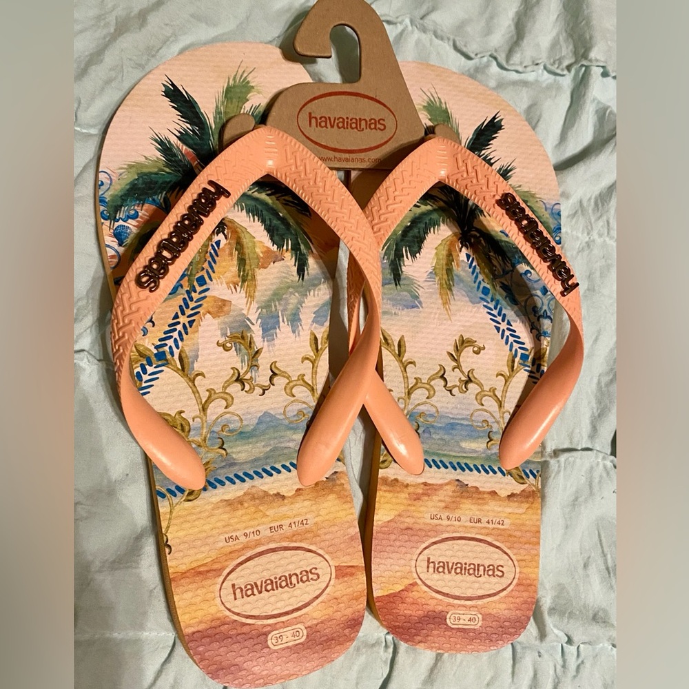 Havaianas Peach Palm Flip Flops New w/Tags US 9/10 EUR 41/42 (fits like 8-9.5)